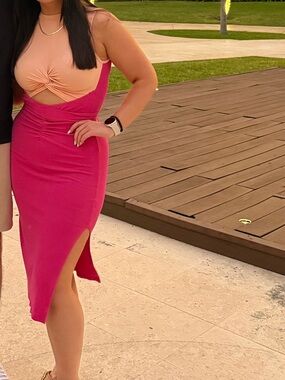 Pink Two-Tone Twist Front Dress